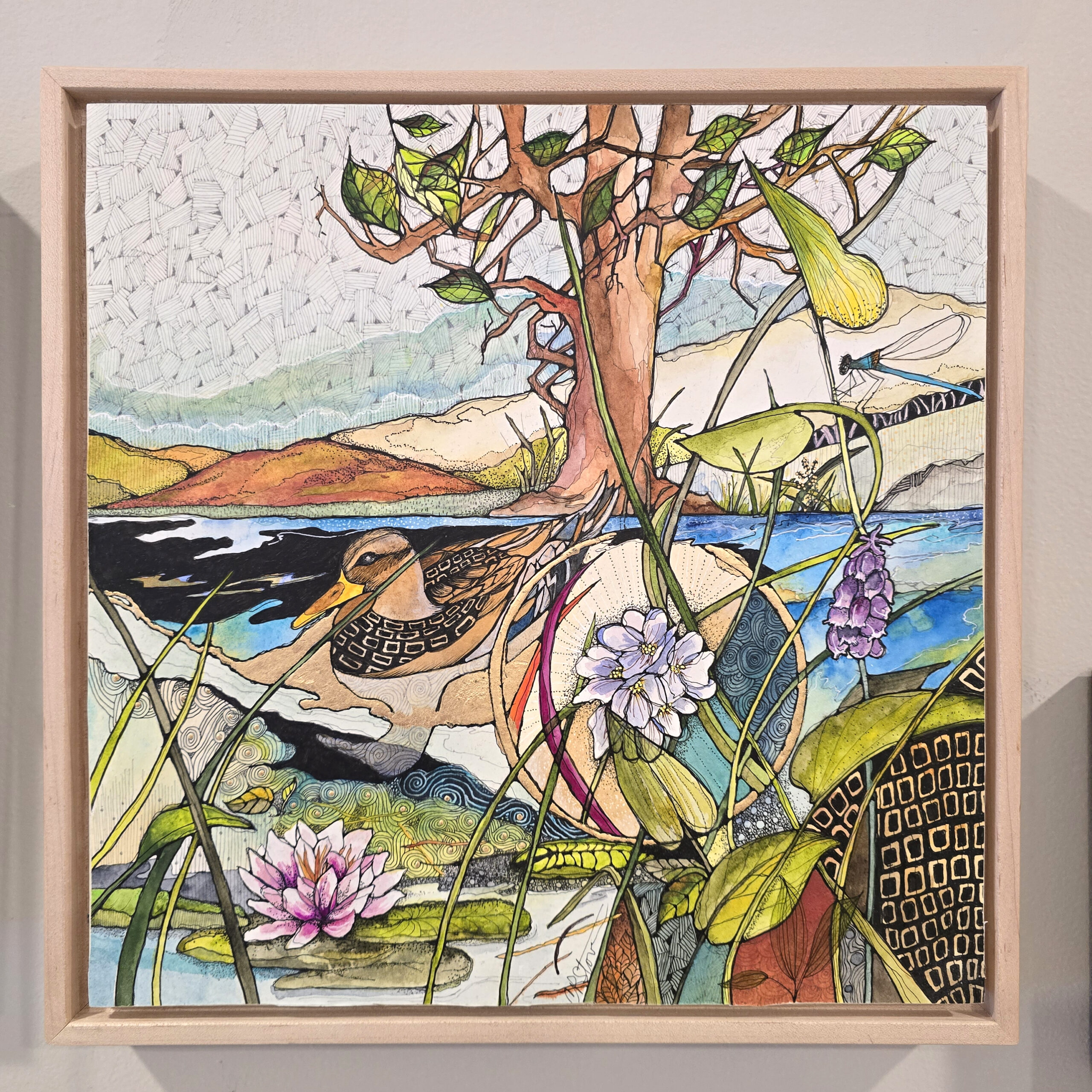 spring lake with frame Spring Lake watercolor by Connie Pickering Stover