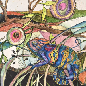 Meet Kevin Chameleon watercolor by Connie Pickering Stover