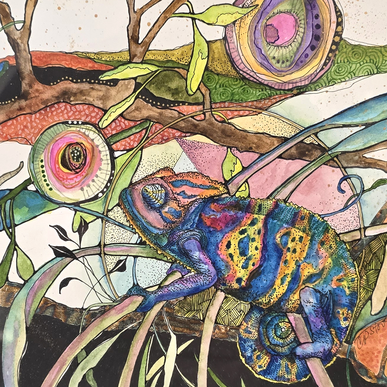 Meet Kevin chameleon - up close Meet Kevin Chameleon watercolor by Connie Pickering Stover