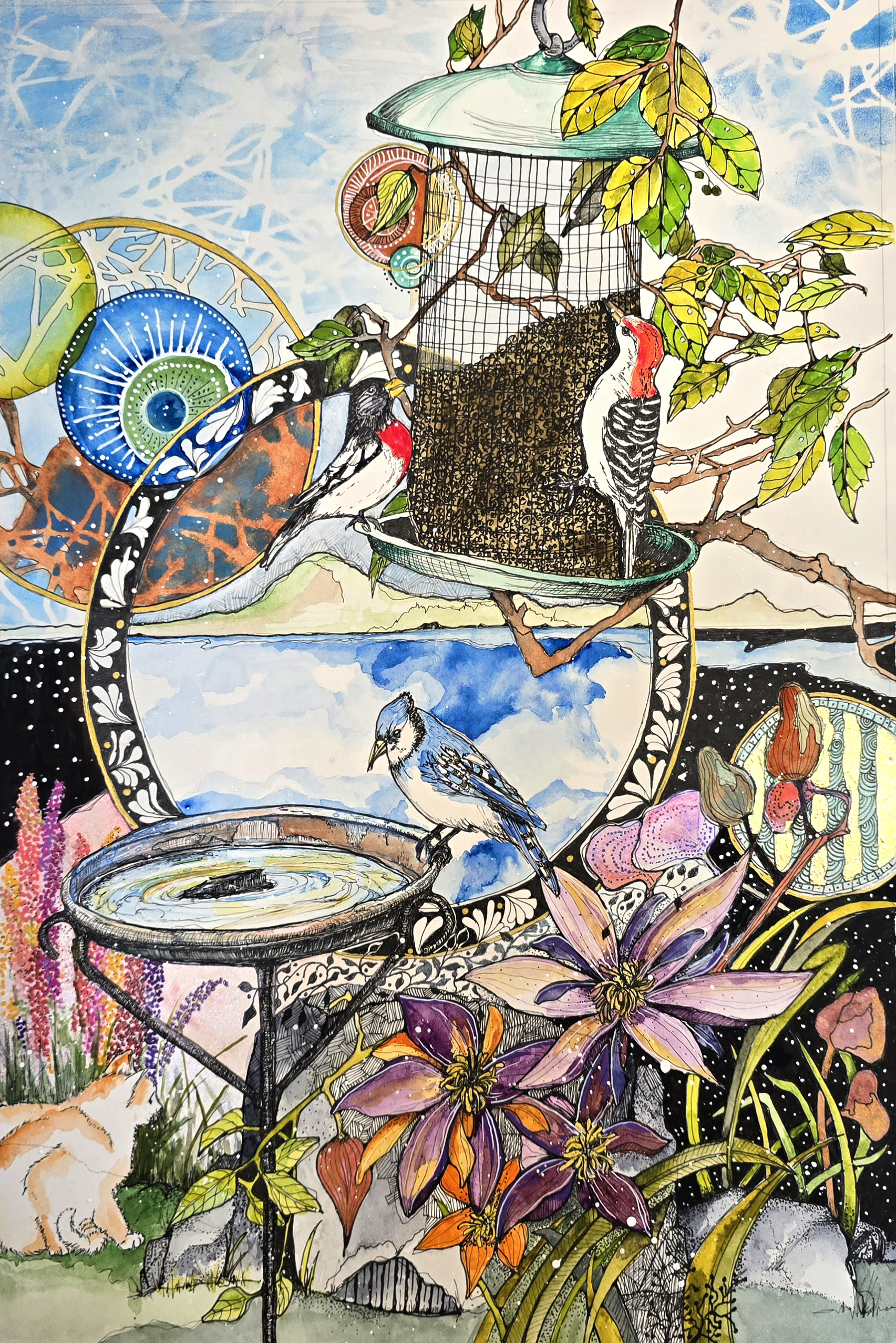 The Morning Birds watercolor by Connie Pickering Stover