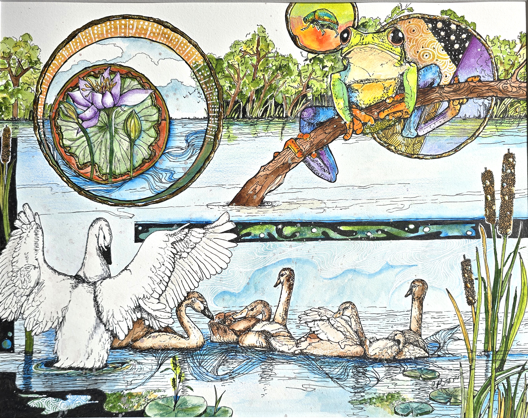 Swans watercolor by Connie Pickering Stover